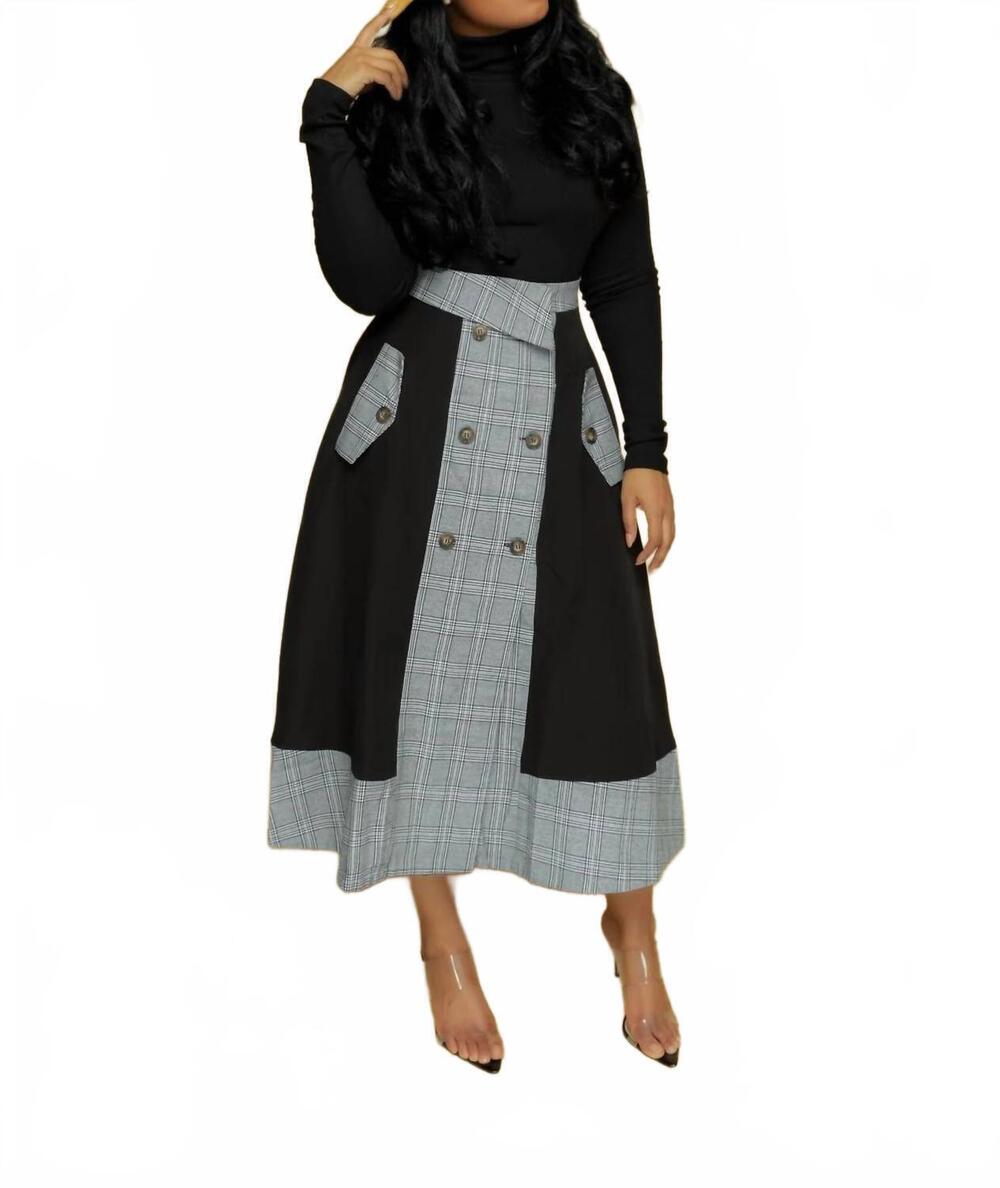 NEW EIEN plaid midi skirt in black/white